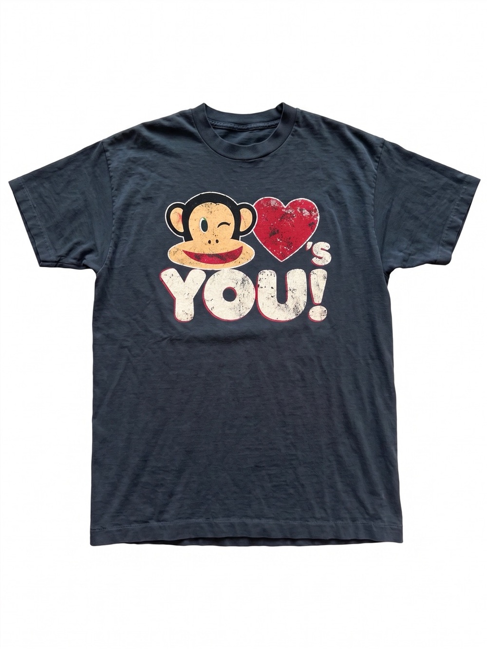 Paul Frank Julius Monkey Loves You Heart Distressed Faded Black Graphic T-Shirt